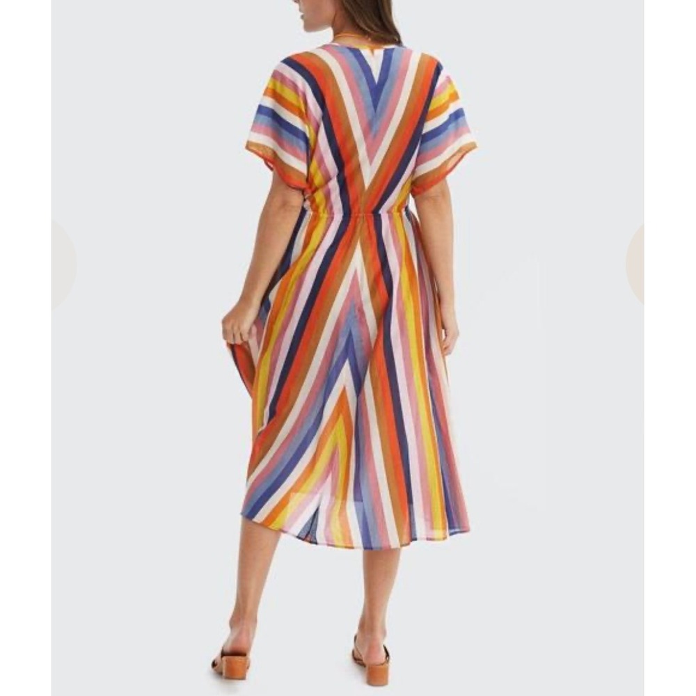 Xirena NWT Aventine Grayson Striped Cotton Silk V-Neck Midi Dress Small NEW $310 - Picture 2 of 11